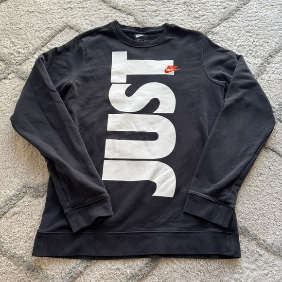Nike JUST DO IT large logo black pullover crewneck sweatshirt men’s small - Picture 3 of 8
